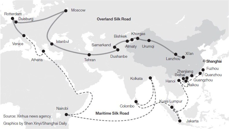 silk road map black and white