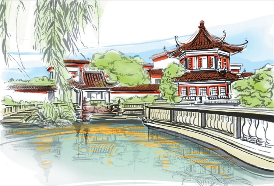 New Chinese Garden Sketch 3D model [ID:41500]