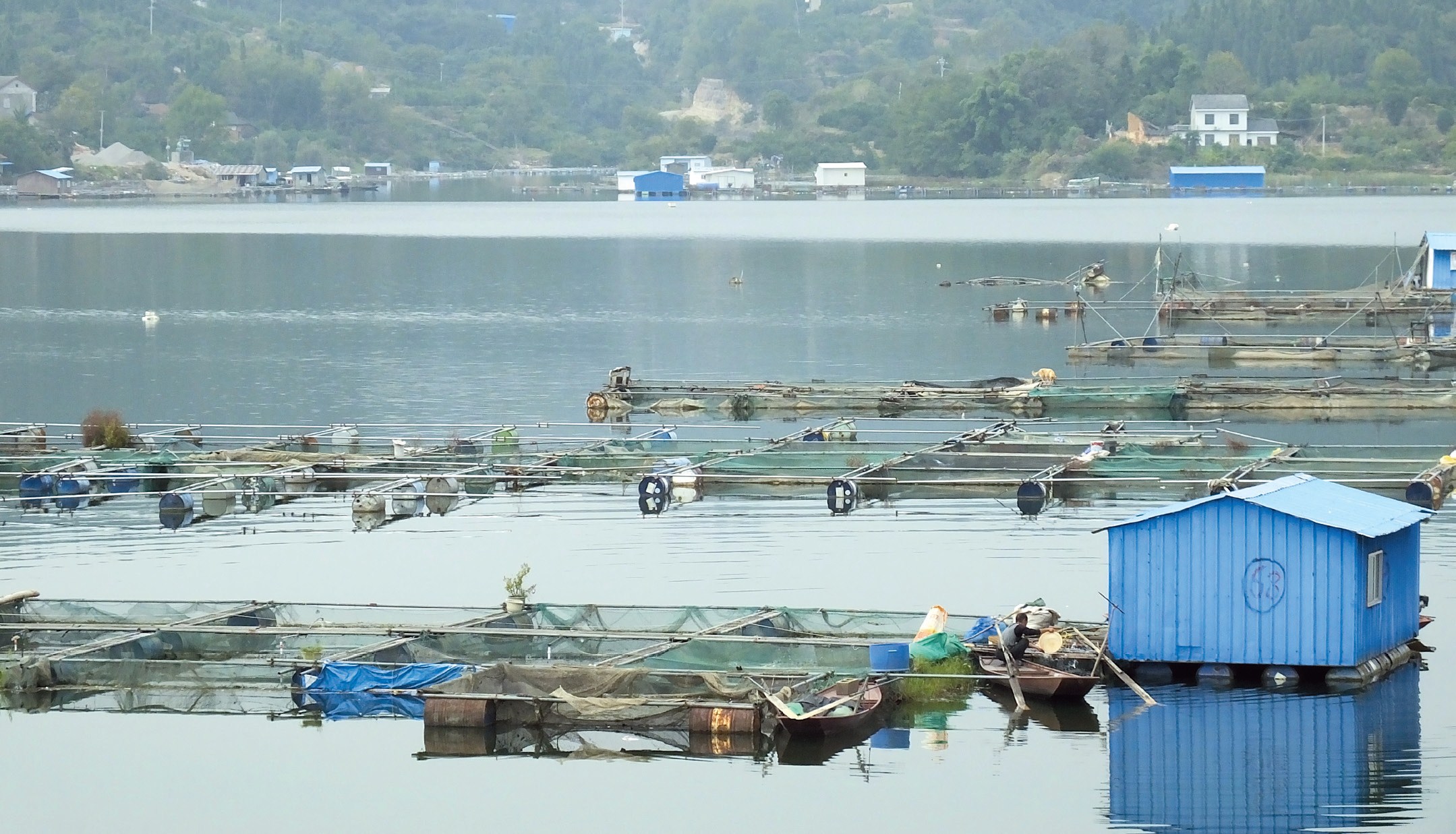 Background Image of Fishing nets in a fishing boat on Lake Toba